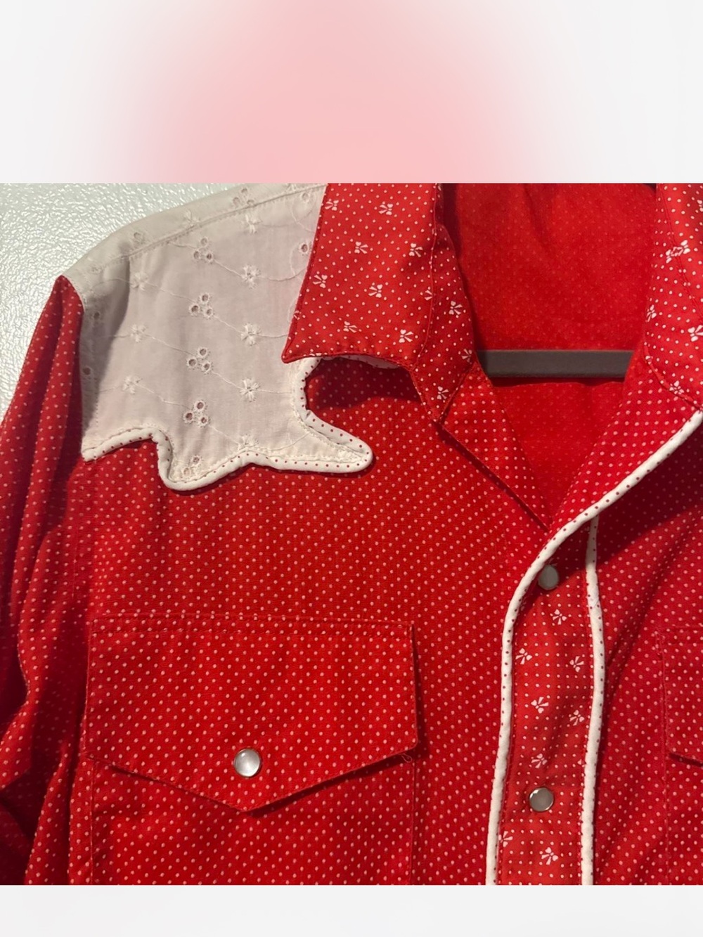 Vintage Red Western Shirt with Eyelet Yoke - Picture 3 of 3